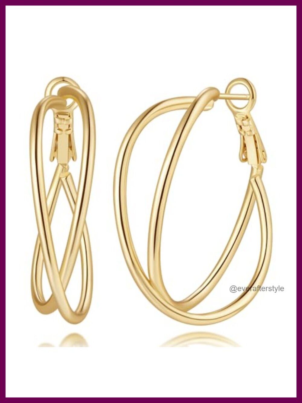 14K Gold Plated 35mm Hoop Earrings for Women Oversize Crisscross